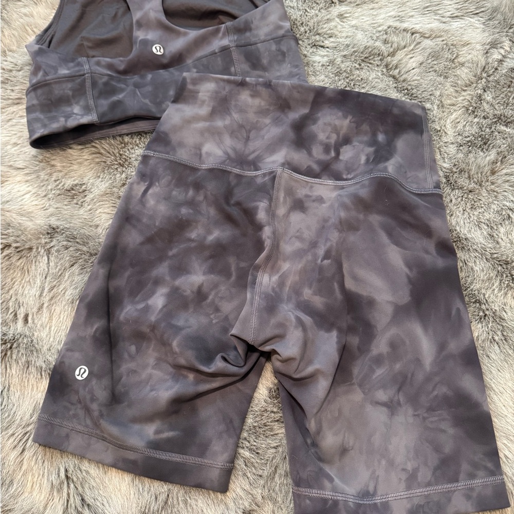 lululemon athletica Women's Tie-Dye Gray Sports Bra & Bike Shorts Set